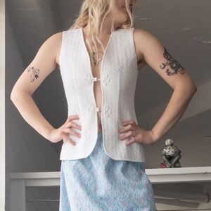 Vintage handmade white jacquard vest 